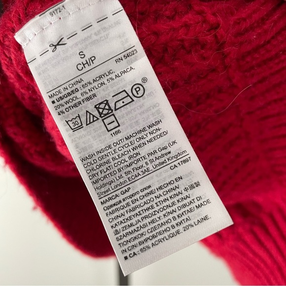 GAP Wool Alpaca Chunky Oversized Roll Cowl Turtle Neck Knit Pullover Sweater Red - Picture 3 of 8